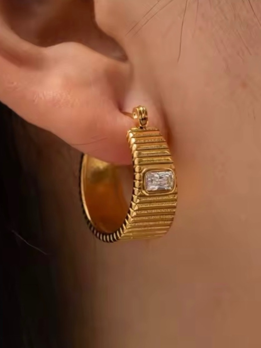 NWOT Hoop Earrings with white Zircon 18k Gold plated &stainless Steel